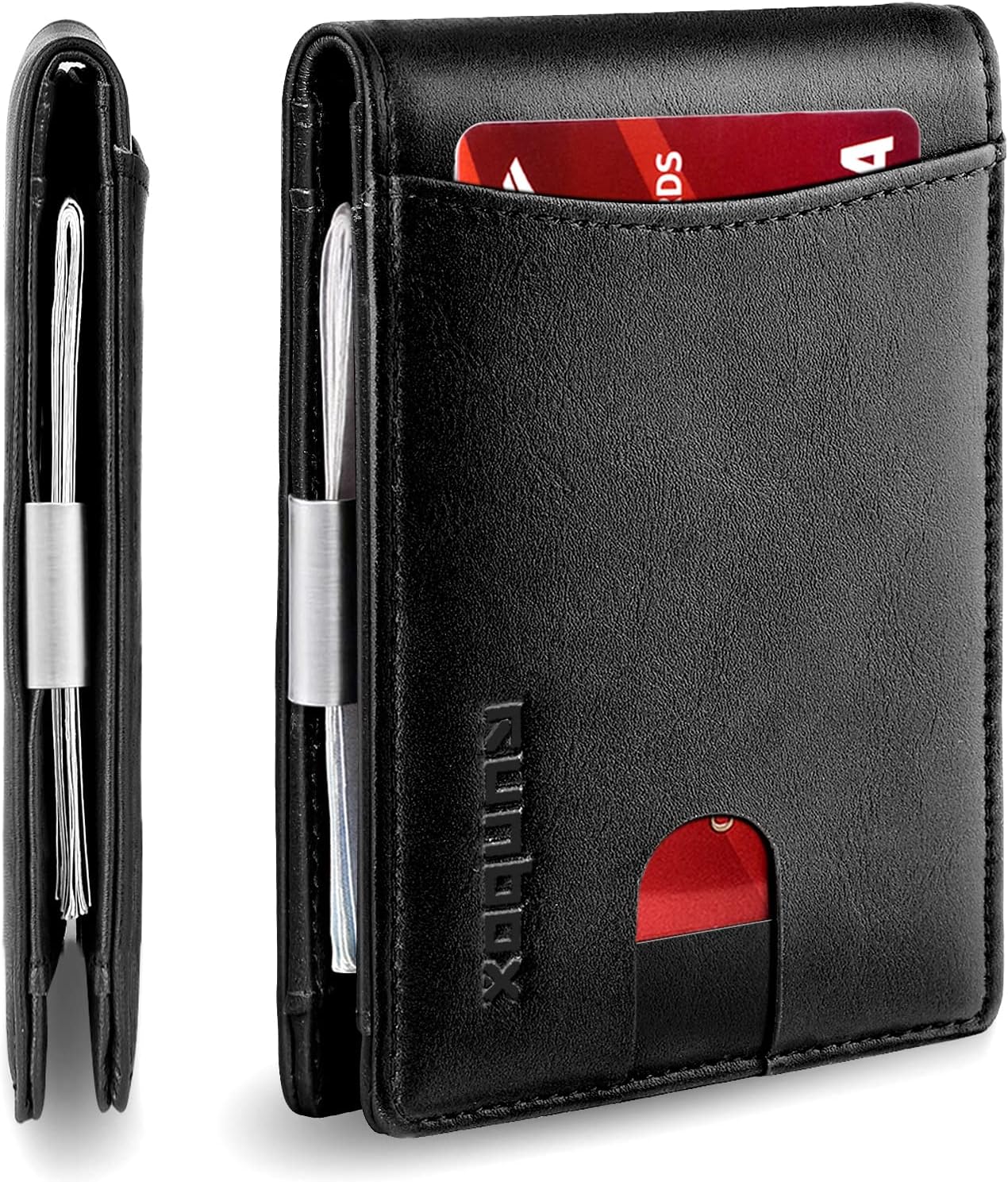 RUNBOX slim leather bifold wallet with RFID blocking and cards