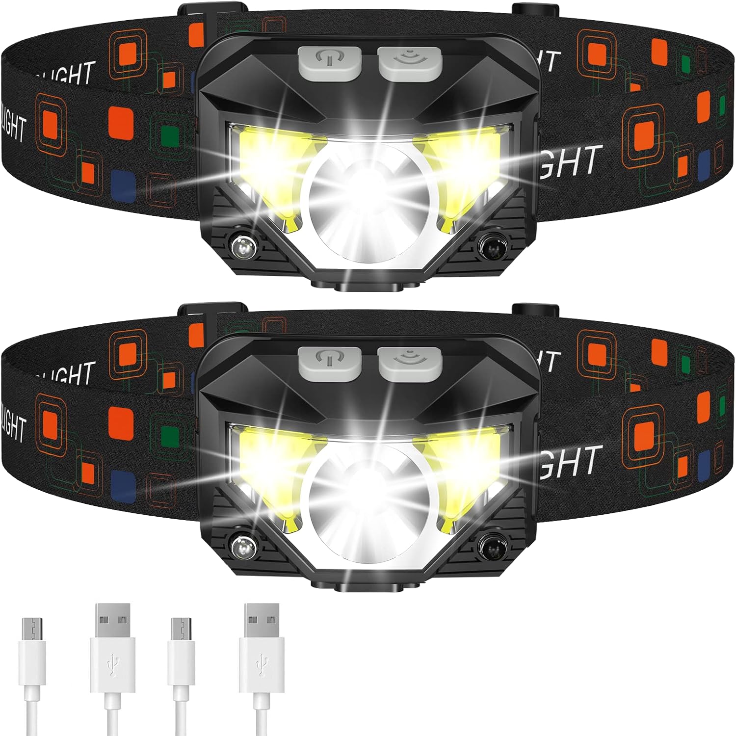 LHKNL rechargeable headlamps two pack with USB cables