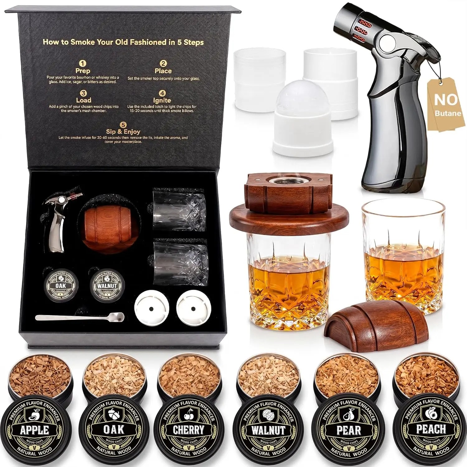 HMYBAR cocktail smoker kit with torch, glasses and wood chips gift set