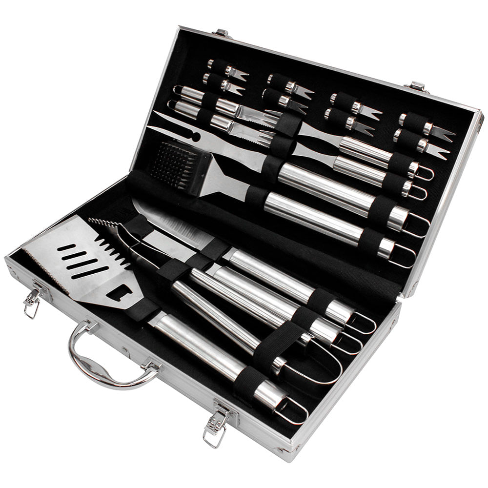 ROMANTICIST stainless steel BBQ grill tool set in aluminum case