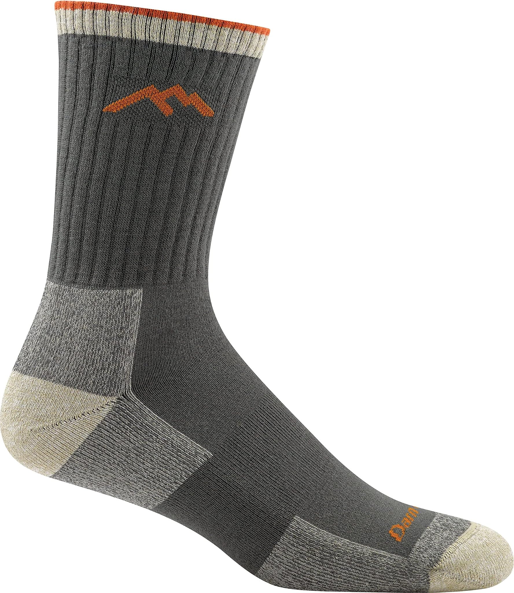 Darn Tough merino wool hiking sock in gray with orange accents