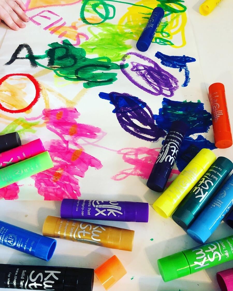 Tempera paint sticks set with vibrant colors for kids art