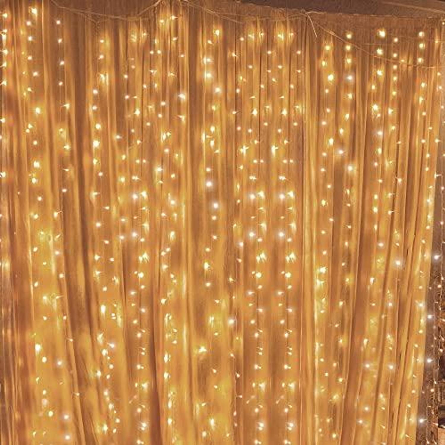 Warm white LED fairy string lights coiled for display