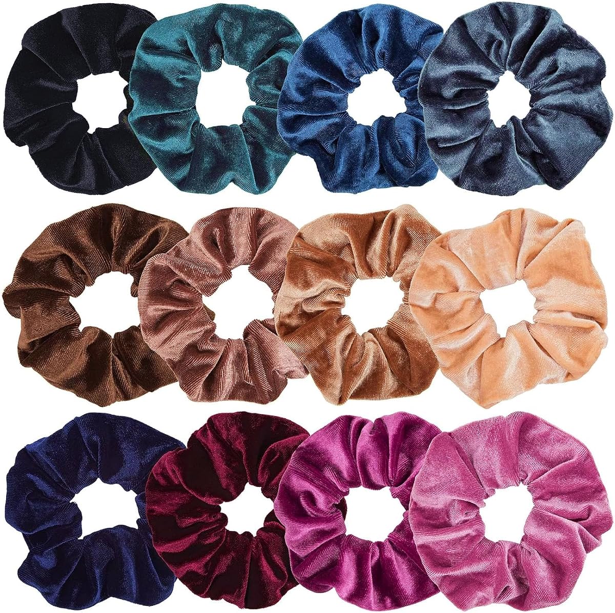 Velvet hair scrunchies set 12 pack in assorted colors