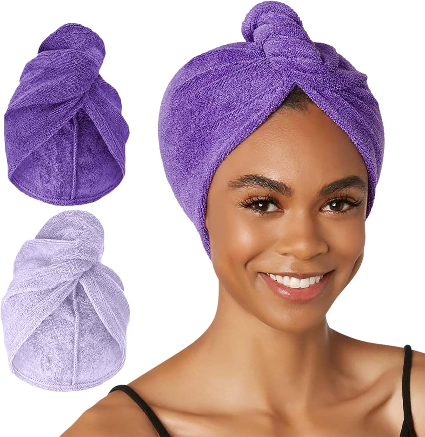 Purple microfiber hair towel turbans