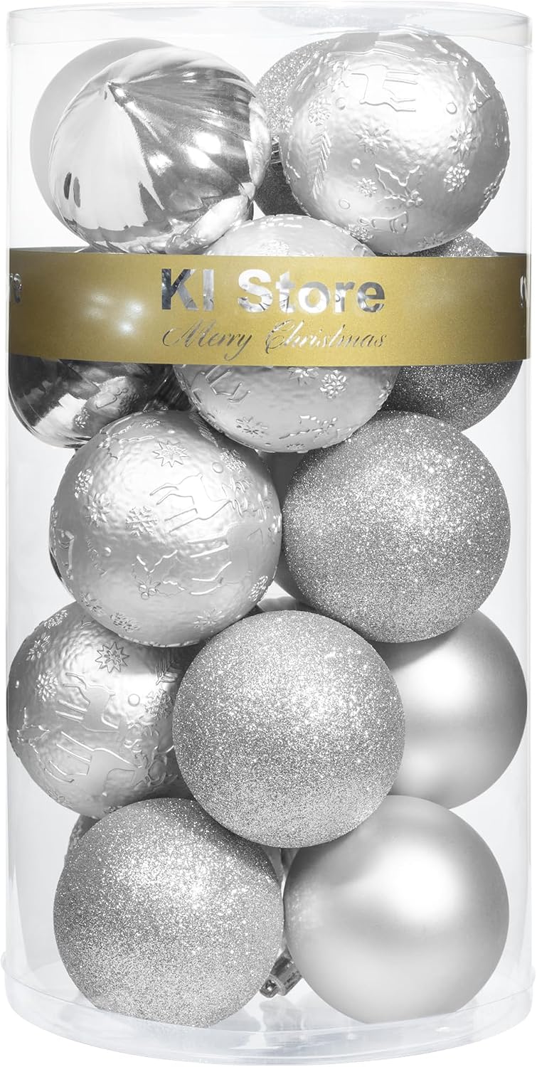 Silver shatterproof Christmas baubles ornament set