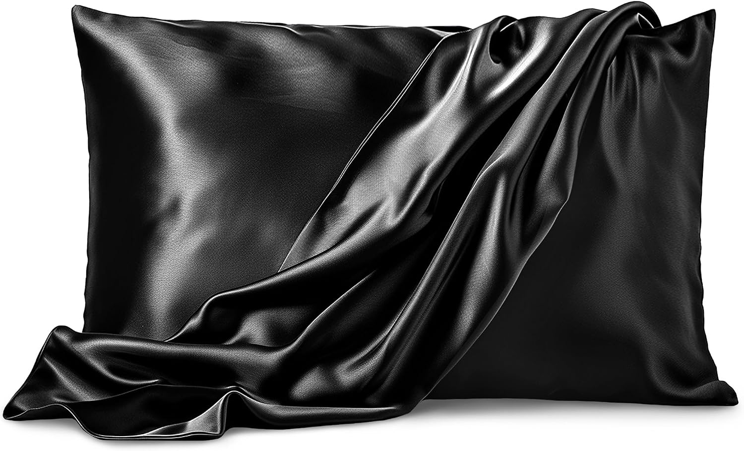 Black satin pillowcase with smooth silky sheen