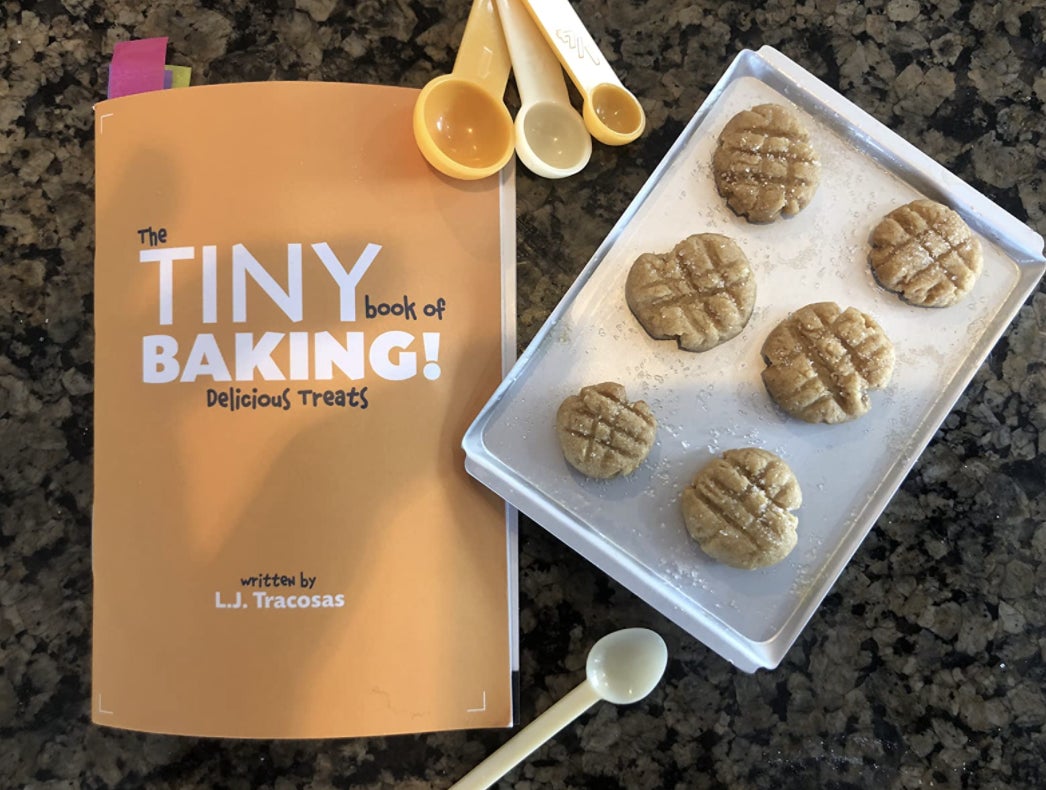 Miniature baking set with tiny utensils and recipe book for kids