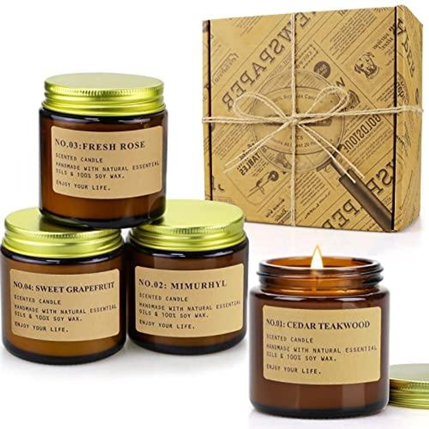 Set of aromatherapy scented candles in gift packaging