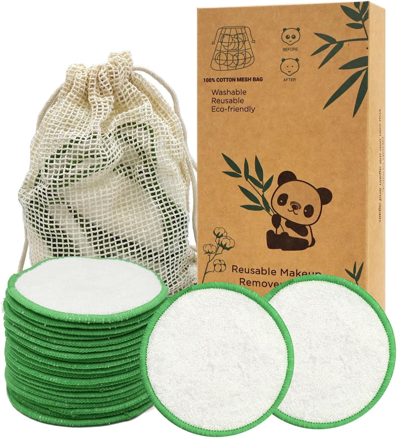 Greenzla reusable bamboo makeup remover pads 20 pack