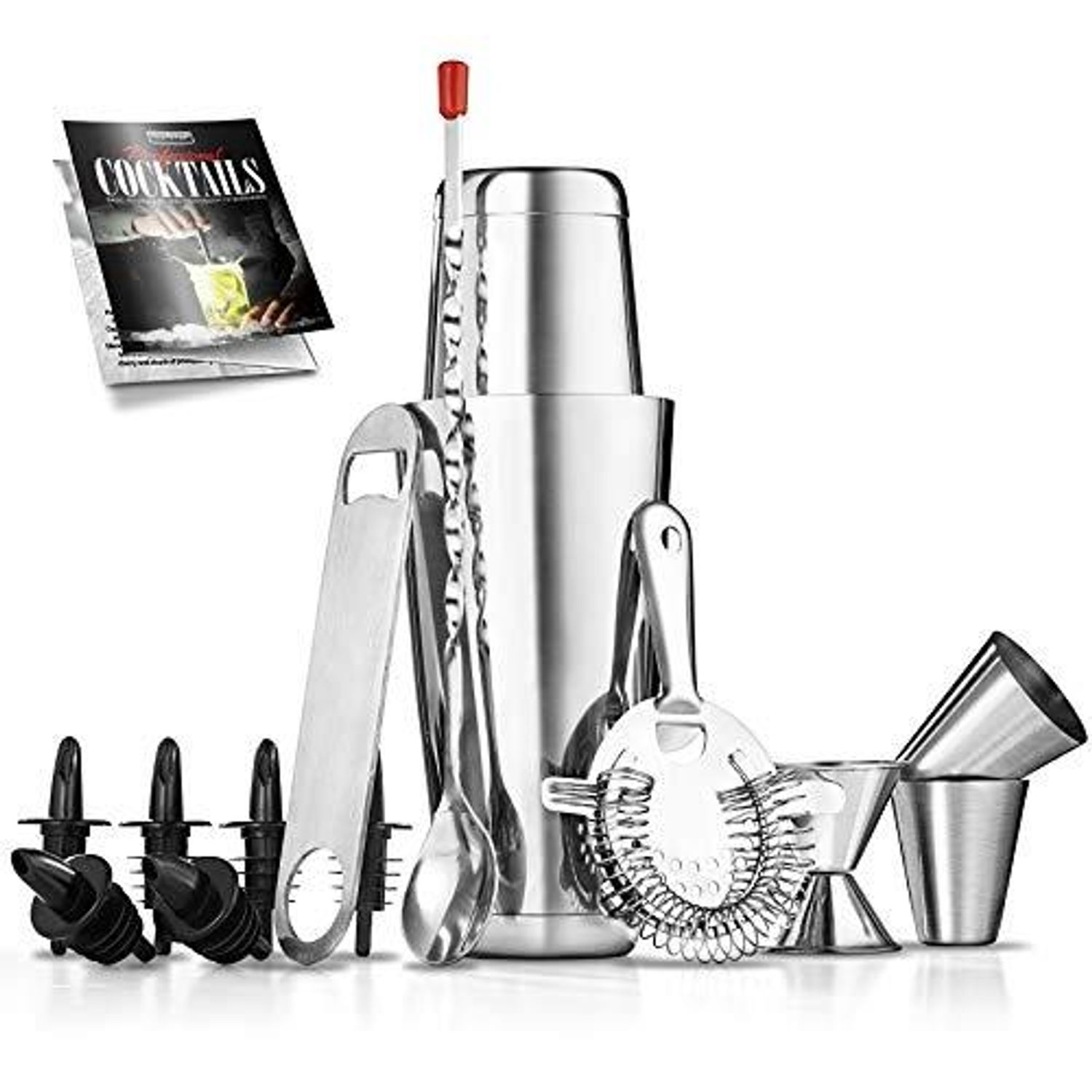 Cocktail shaker set with bar tools for mixing drinks