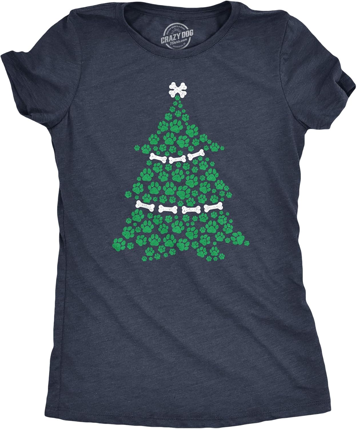 Women's dog paw Christmas tree t-shirt holiday puppy lover tee