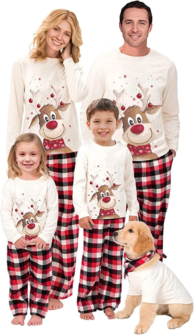 Buffalo plaid family Christmas pajamas with reindeer print