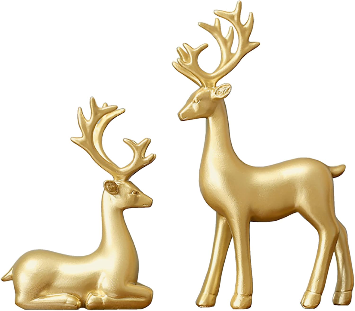 Glossy gold reindeer sculptures pair Christmas decor