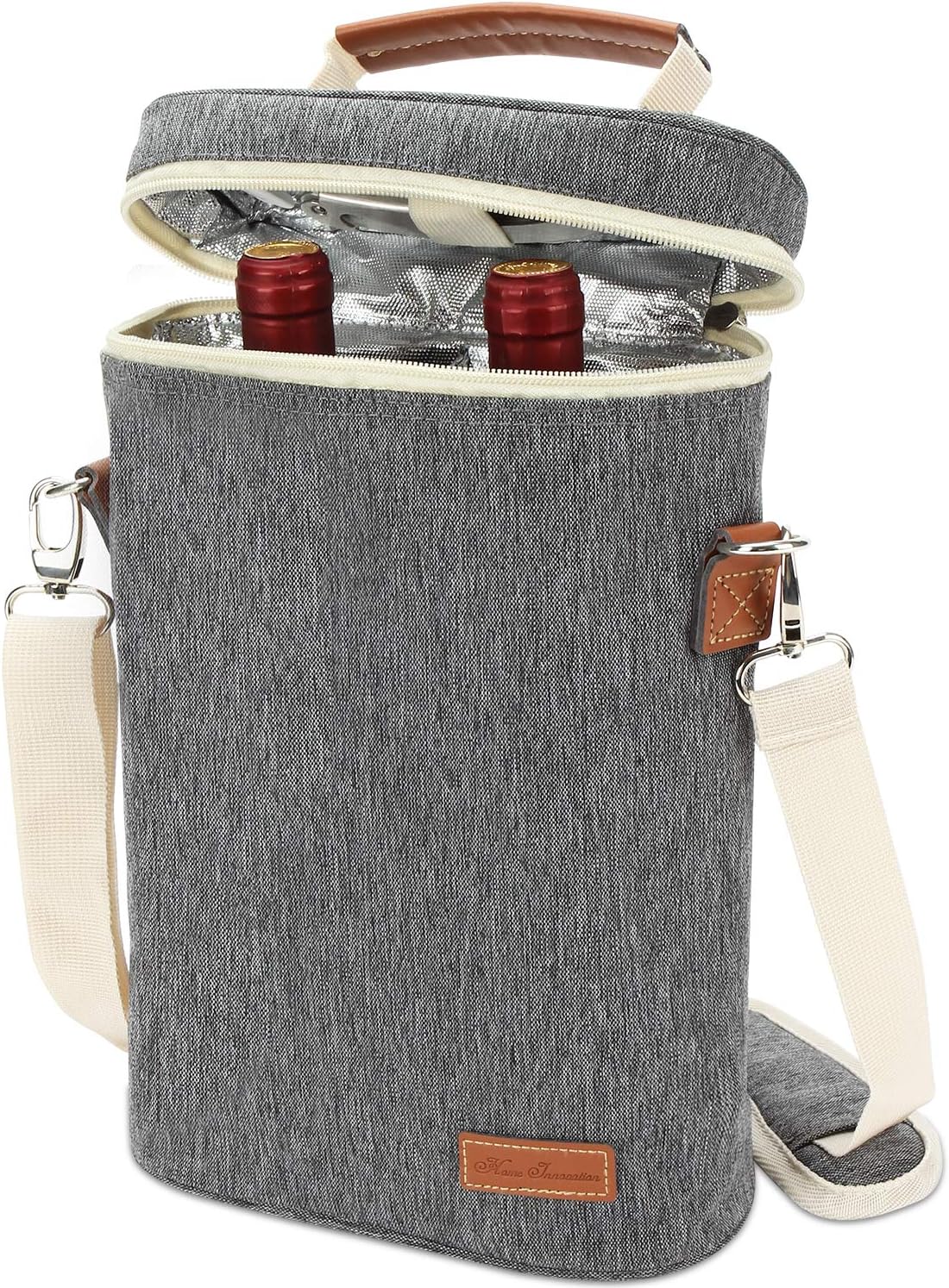 Baleine insulated wine tote cooler bag in gray with shoulder strap