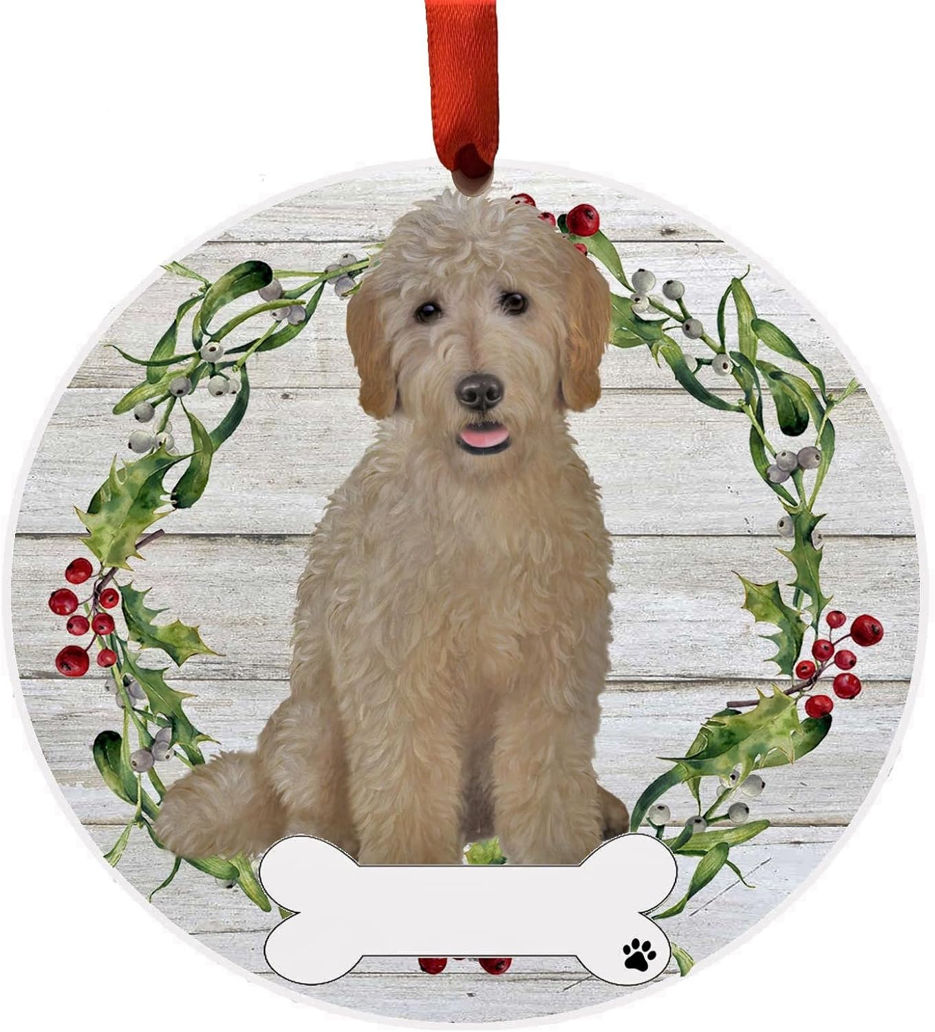E&S Imports ceramic goldendoodle Christmas ornament personalizable