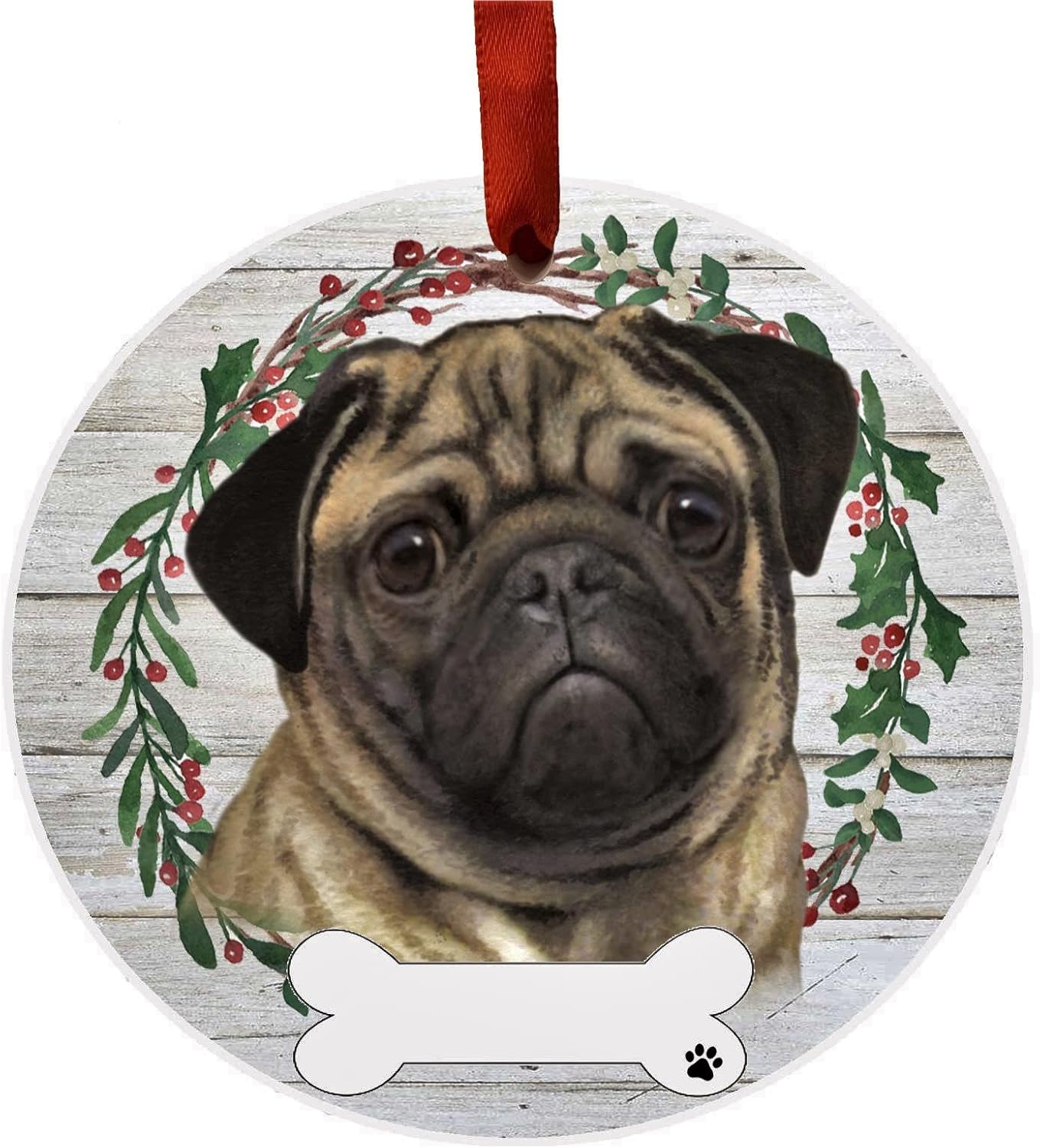 E&S Imports ceramic pug Christmas ornament personalizable