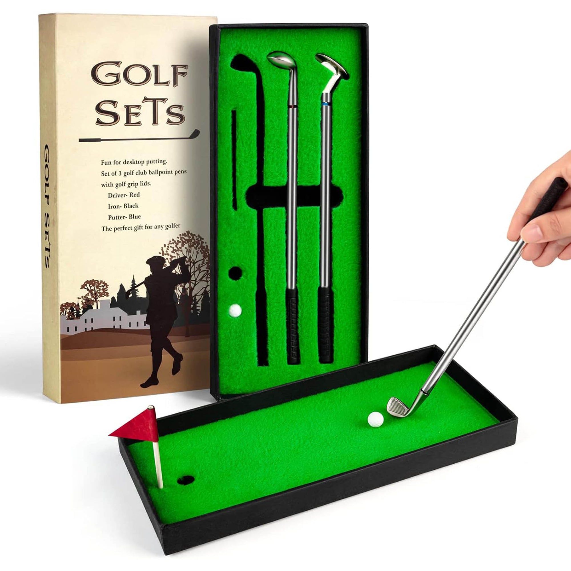 Mini desktop golf game set with golf club pens