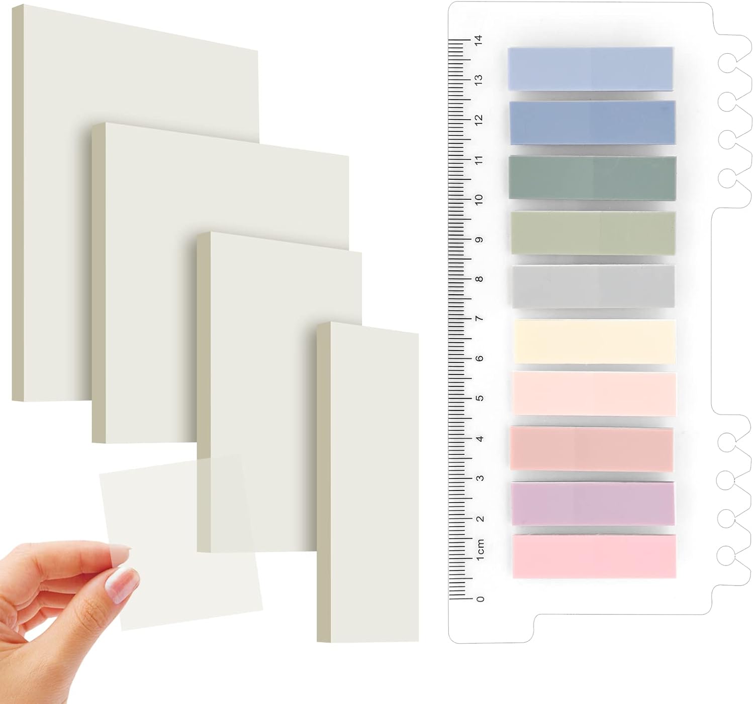 Transparent sticky notes set in pastel colors for planners and books