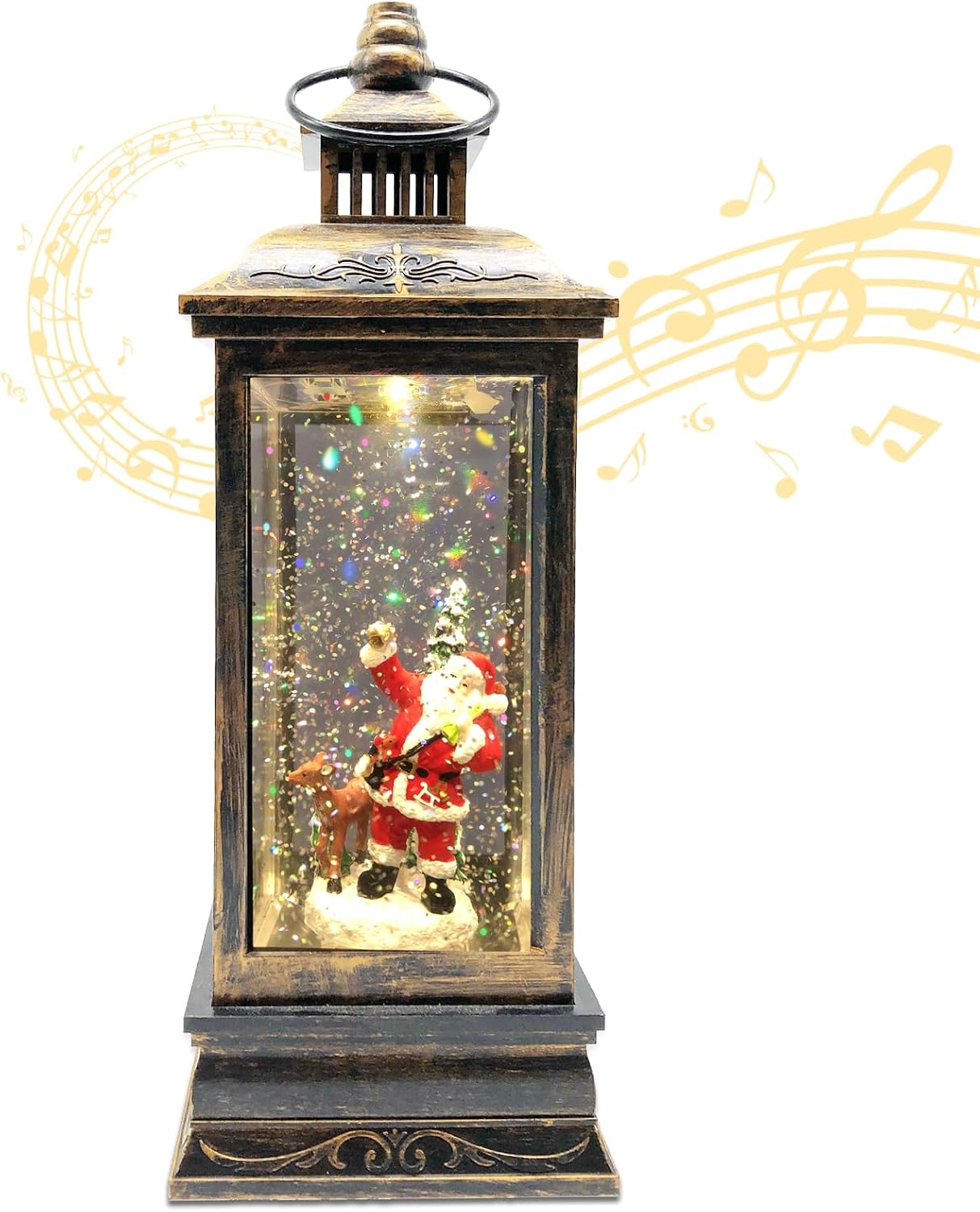 Christmas lantern snow globe with Santa scene and timer
