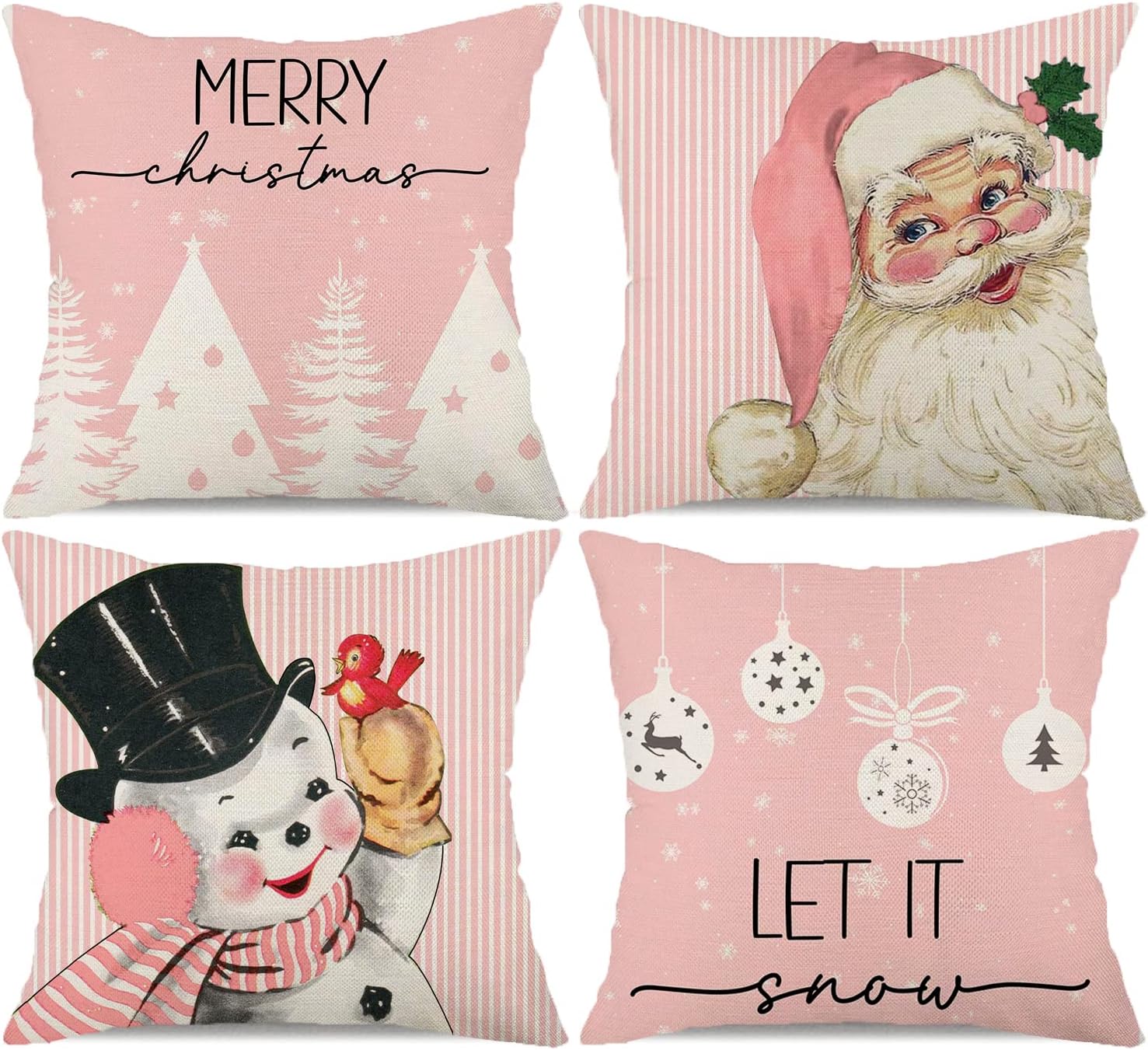 Pink vintage Merry Christmas throw pillow covers