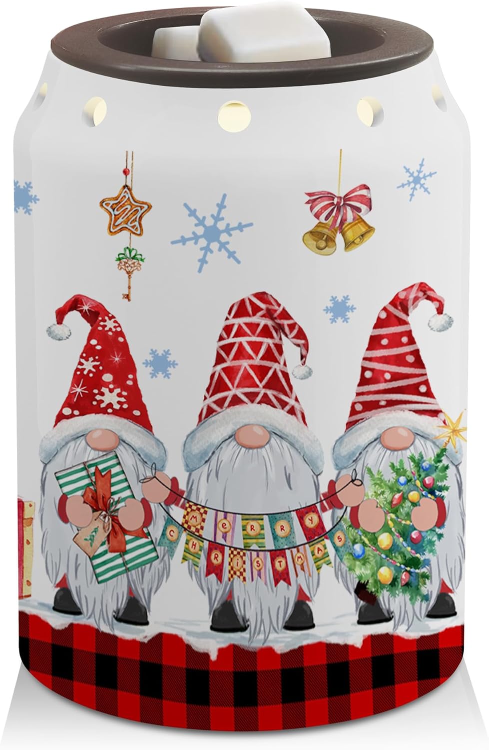 Gnome shaped Christmas wax melt warmer with soft glow
