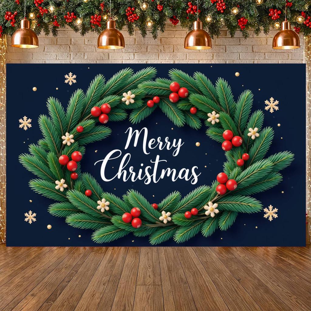 Merry Christmas snowflake photo backdrop banner for holiday party