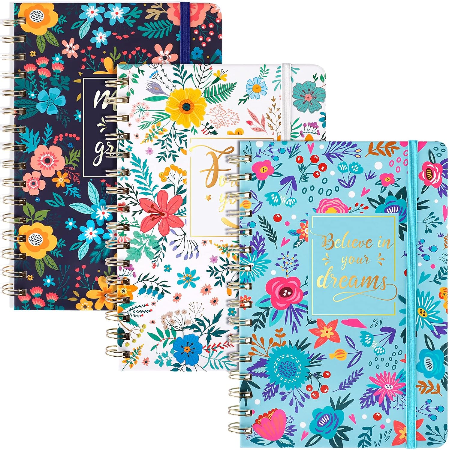 Floral motivational spiral notebooks two pack for office notes