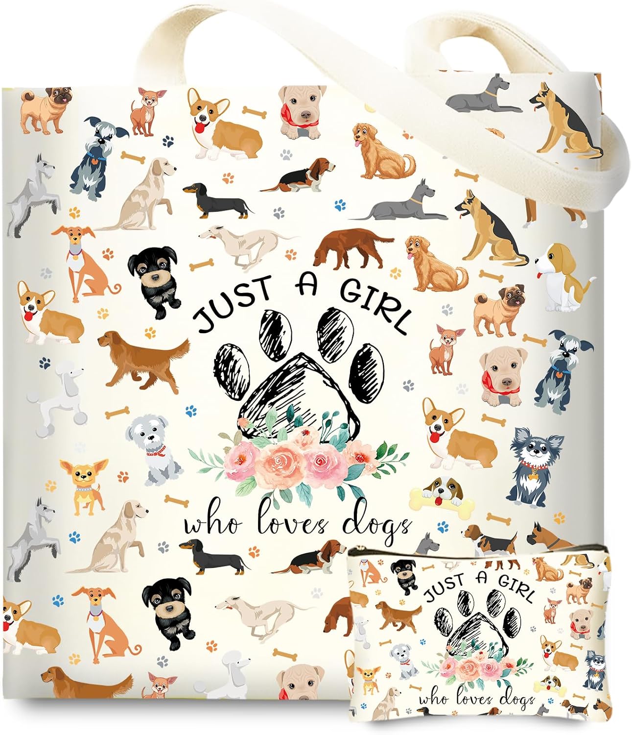 DHQH cute dog print reusable canvas tote bag