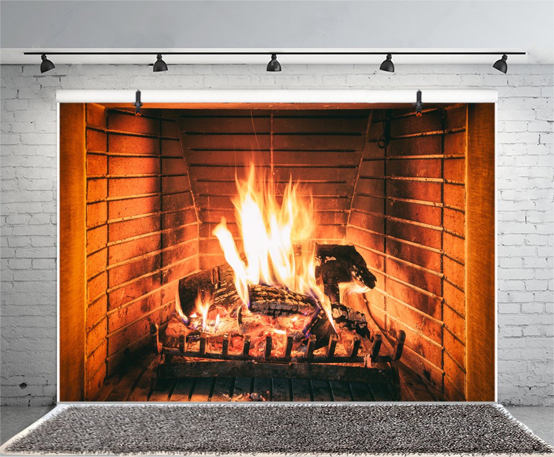 10x8ft Christmas fireplace scene vinyl photography backdrop