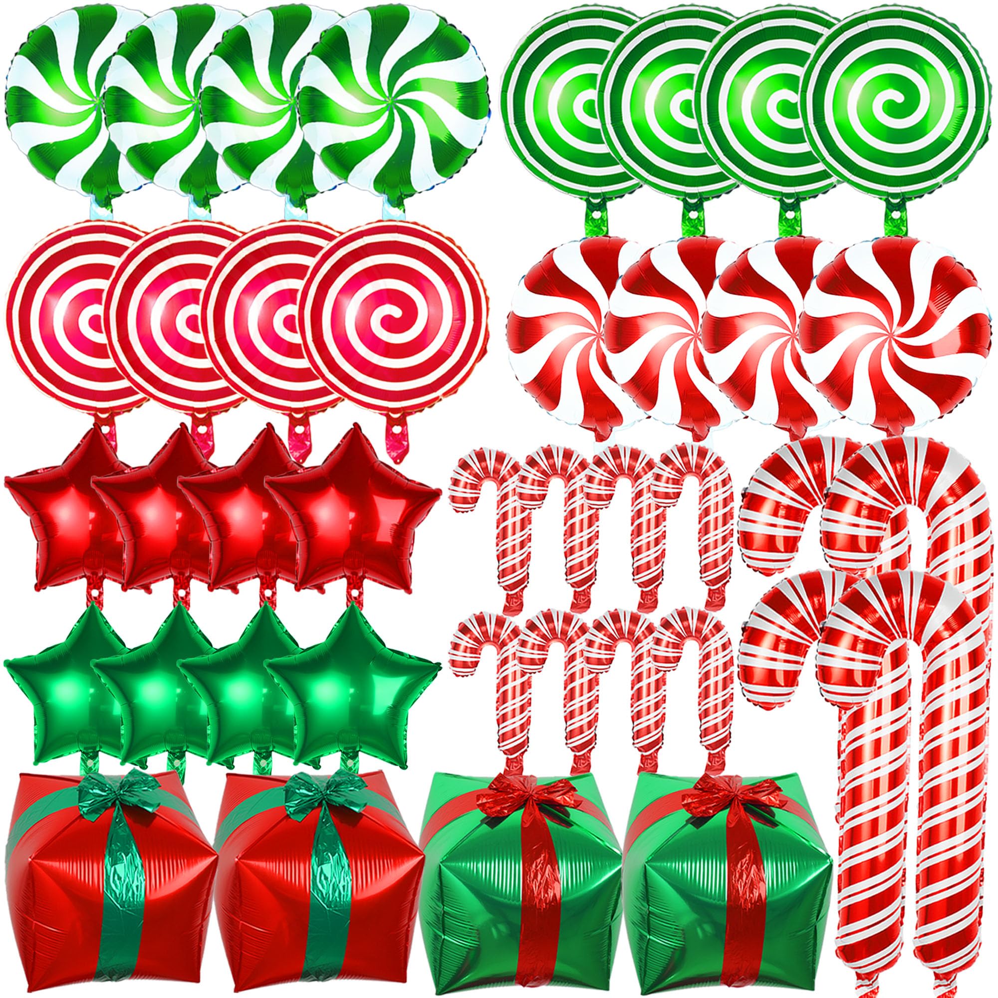 Florisland red green Christmas foil balloons candy cane gift box shapes