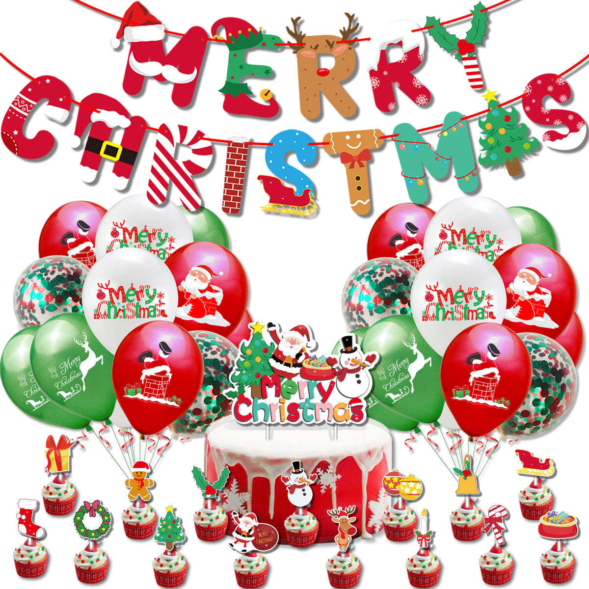 Friendsmas Christmas party decorations set with banner cake topper confetti balloons