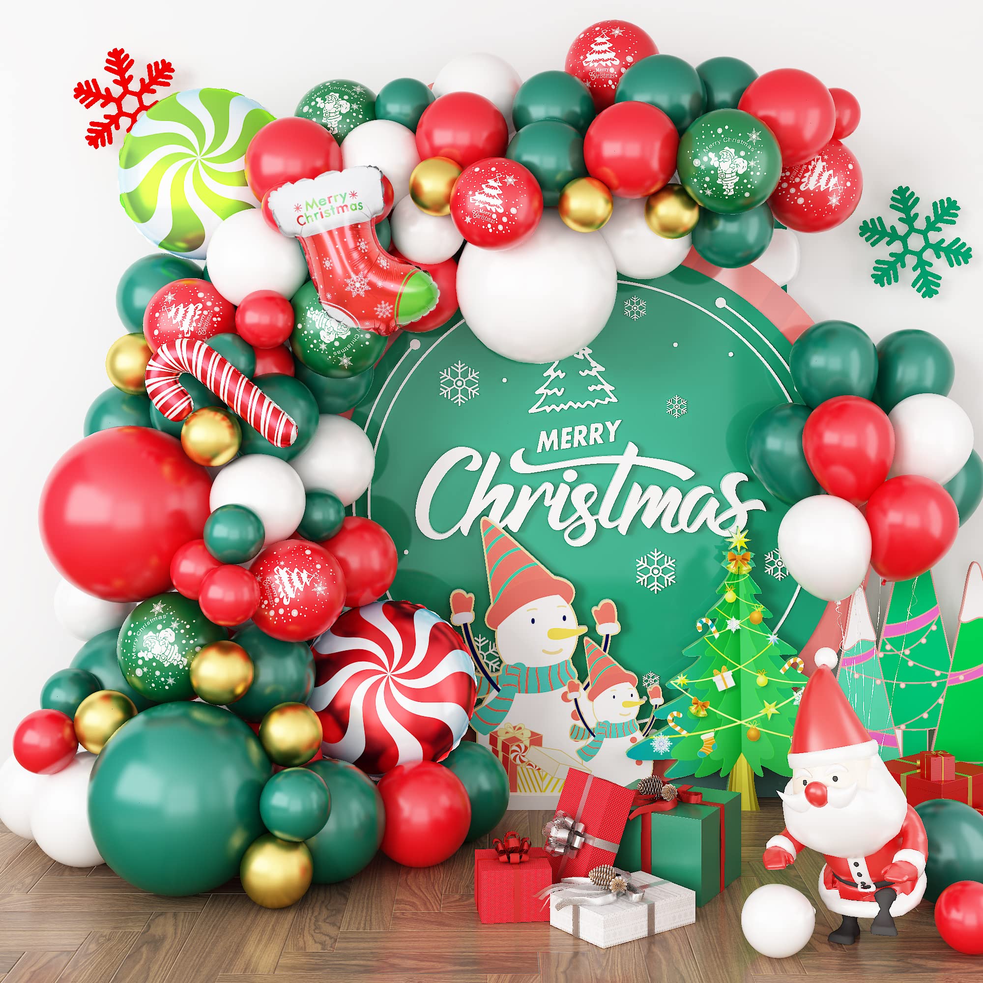 All-in-one Christmas party decorations kit with balloons banner tablecloth