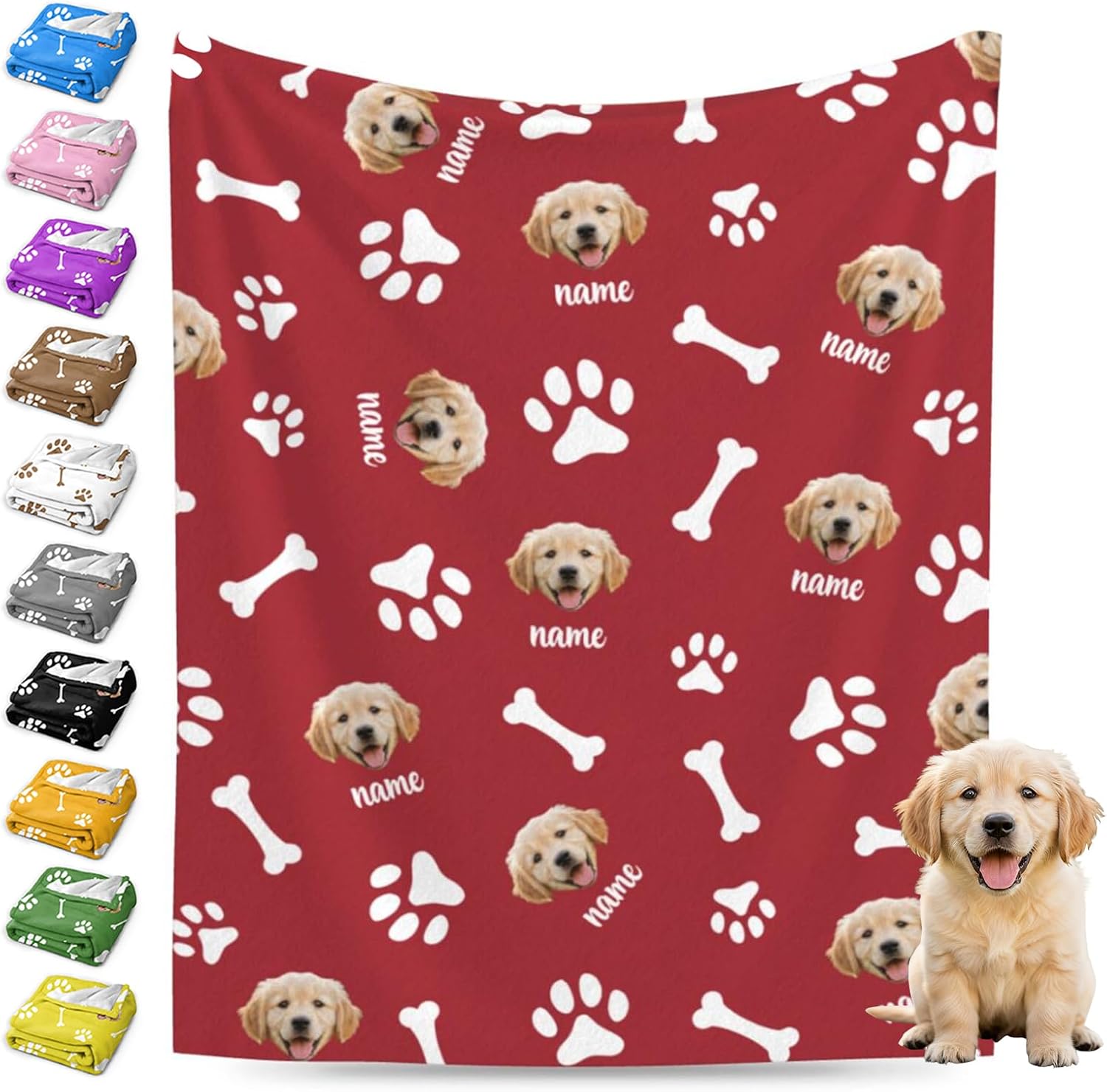 Personalized blanket throw with custom dog face photo print