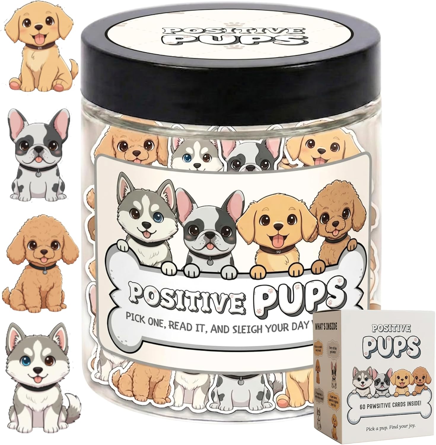 DEARMINE Positive Pups jar with 60 affirmation cards