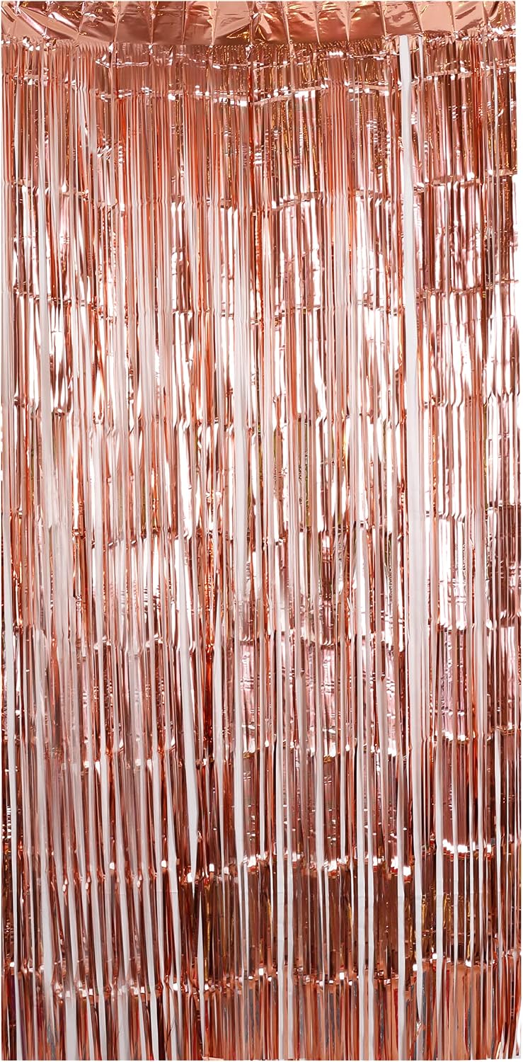 Rose gold tinsel foil fringe curtain backdrop for Christmas party photos